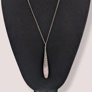 V. Pink Quartz Filigree-Like Pendant Necklace